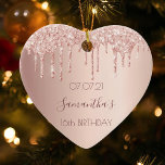 16. sechzehnte Rose Gold Glitzer Rosa 16 Keramik Ornament<br><div class="desc">Ein Ornament für einen mädchenhaften und glamourösen süßen 16. Geburtstag. Ein Imitat Rose goldener Hintergrund mit einem eleganten Imitat Rose Gold Glitzer Tropfen, Farbe Tropfen aussehen. Der Text: Der Name ist in dunklem Rose Gold mit einem modernen handgeschriebenen Stil geschrieben. Tempate für ein Datum und Alter von 16. Perfekt als...</div>