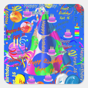16. Sept. Geburtstagsaufkleber für Kinder Quadratischer Aufkleber
