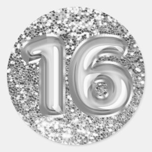 16 Silberfolien-Ballons funkelndes, klumpiges Glit Runder Aufkleber