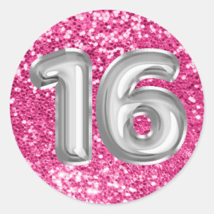 16 Silberfolien-Ballons Funkelndes Rosarot Glitter Runder Aufkleber