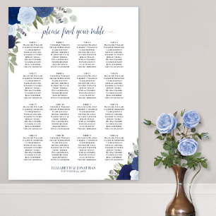 16 Tabelle Blauer Boho Blütensitzplan Poster