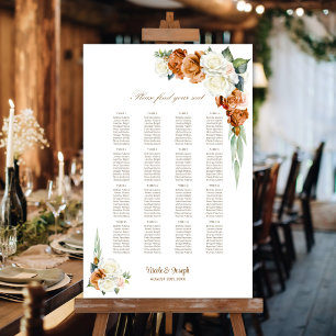 16 Tabelle Burnt Orange White Floral Seating Chart Poster