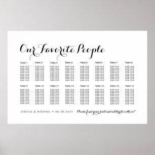 16 Tabelle Elegant Wedding Guest Seating Chart Poster