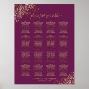 16 Tabelle Gold Spitzen Magenta Hochzeitskarte Poster