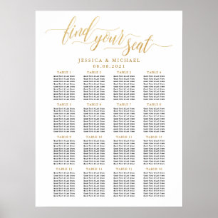 16 Tabelle Große Gold Hochzeitsgast-Seating Chart Poster