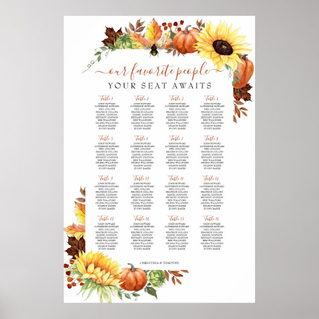 16 Tabelle Hochzeit im Herbst Seating Chart Poster (Vorne)