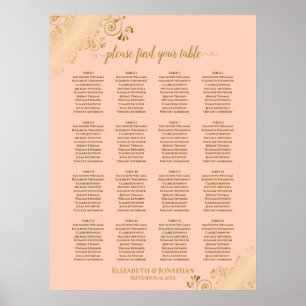 16 Tabelle Korallenpfirsich & Gold Hochzeitskarte Poster