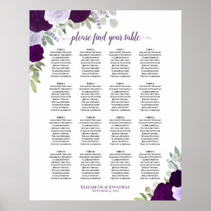16 Tabelle Lila Boho Blumenzettel Poster
