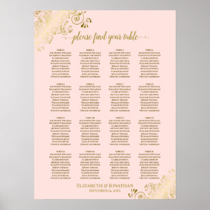 16 Tabelle Rosa und Gold Hochzeitskarte Poster
