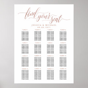 16 Tabelle Rose Gold Wedding Guest Seating Chart Poster