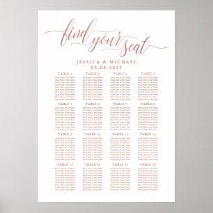 16 Tabelle Rose Gold Wedding Guest Seating Chart Poster