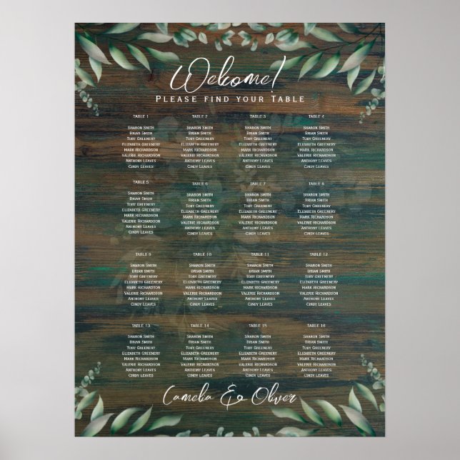 16 Tabelle Rustikale Waldgrün Eukalyptus SITZ P Poster (Vorne)