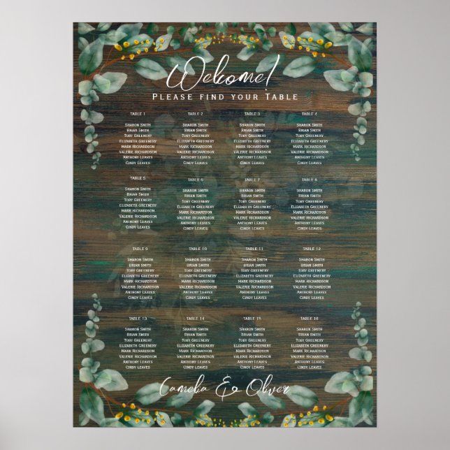 16 Tabelle Rustikale Waldgrün Eukalyptus SITZ P Poster (Vorne)