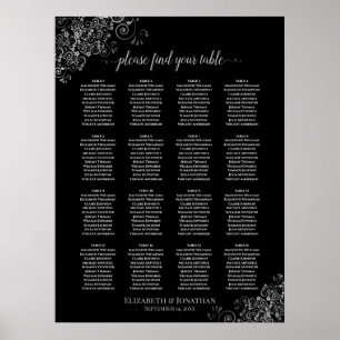 16 Tabelle Silver Frills Black Wedding Seating Cha Poster