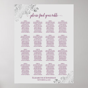 16 TabellenCassis on Gray Wedding Seating Chart Poster