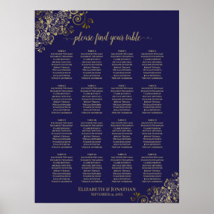 16 Table Lacy Gold Hochzeitssattel Navy Blue Poster