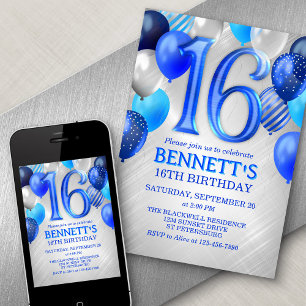 16. Teen Boy Blue Geburtstag Einladung