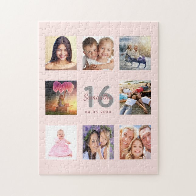 16 th birthday custom foto rose gold blush pink puzzle (Vertikal)