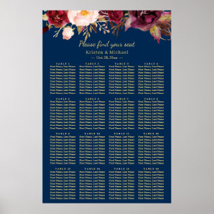 16 Tische Burgundy Blumenzwiebelkarte Poster