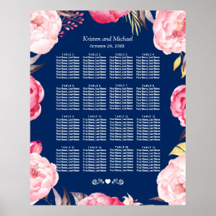 16 Tische Rosa Blumenkreide Hochzeitstabelle Poster