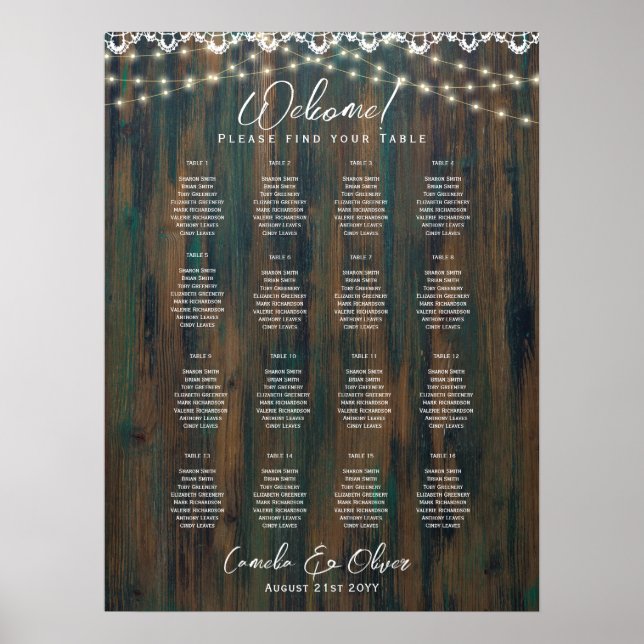 16 Tische Rustikale Lights - SITZPLATZ Poster (Vorne)