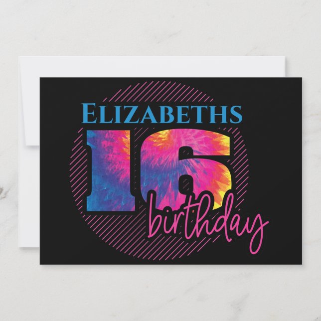 16 Tye Dye Typografie Geburtstag Einladung (Vorderseite)