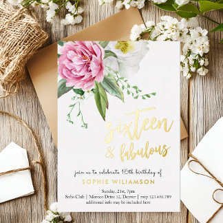 16 und fabelhafte Etonnen Gold Geburtstag Folieneinladung