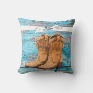 16"x16" Throw Kissen Blaue Holzhalde Stiefel Cou