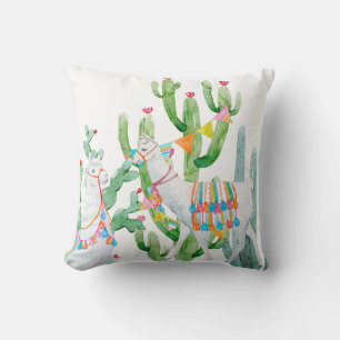 16"x16" Throw Pillow Boho Llama Bohemisch Cacti De Kissen