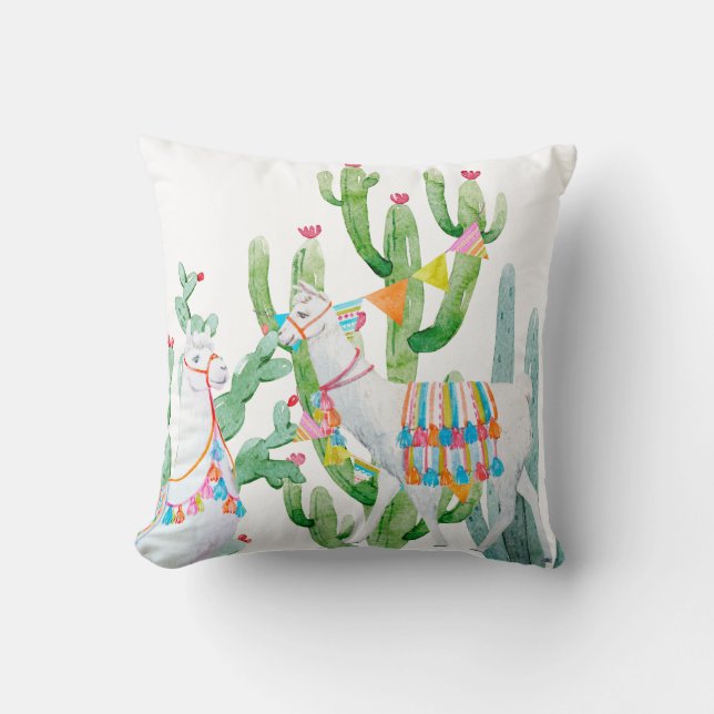 16"x16" Throw Pillow Boho Llama Bohemisch Cacti De Kissen (Vorderseite)