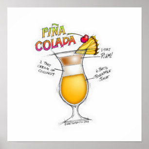16" x 16" POSTER - PINA COLADA RECIPE COCKTAIL ART
