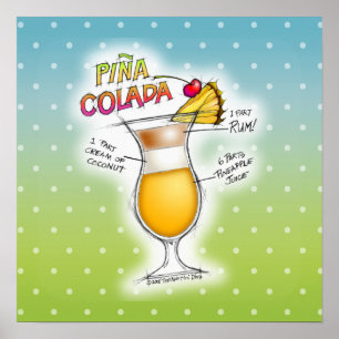 16" X 16" POSTER - PINA COLADA REZEPT COCKTAIL KUN