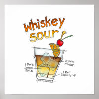 16" x 16" POSTER, WHISKEY SOUR RECIPE COCKTAIL ART