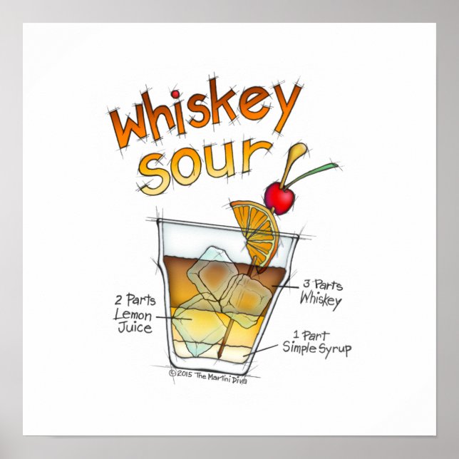 16" x 16" POSTER, WHISKEY SOUR RECIPE COCKTAIL ART Poster (Vorne)