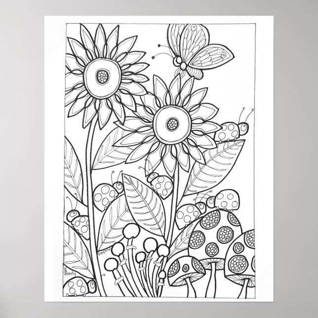16"x 20" Ladybugs und Schmetterling mit Blume Poster (Vorne)