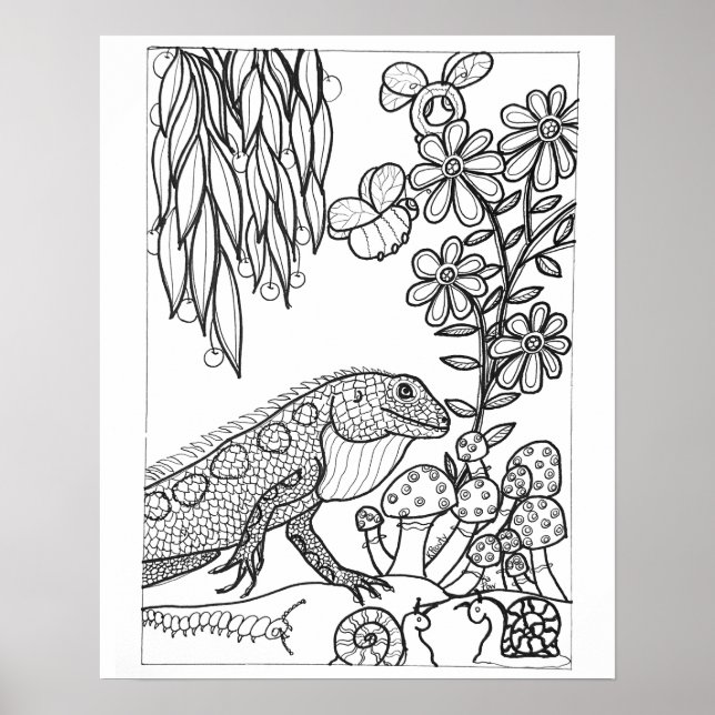 16"x 20" Lizard mit Blume-Färbung Poster (Vorne)