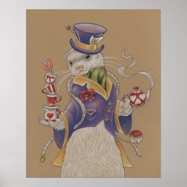 16" x 20", Mad Hatter Ferret Poster (Matte) (Vorne)