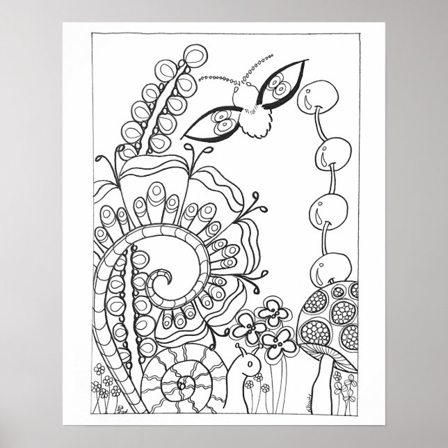 16"x 20" Moth, Schnecke mit Fantasy-Blume-Färbung Poster (Vorne)