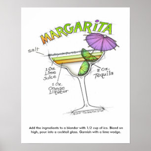 16" X 20" POSTER - MARGARITA RECIPE COCKTAIL ART