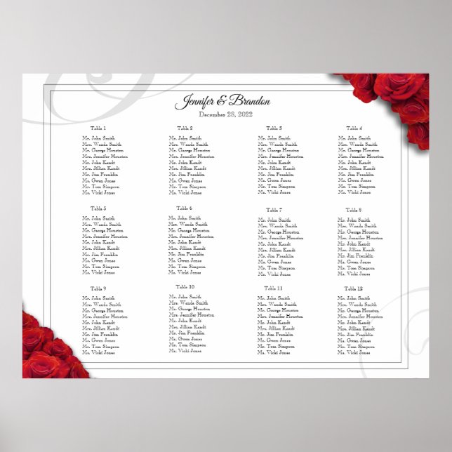 16 x 20 Rote Rosen Sitzplan Poster (Vorne)