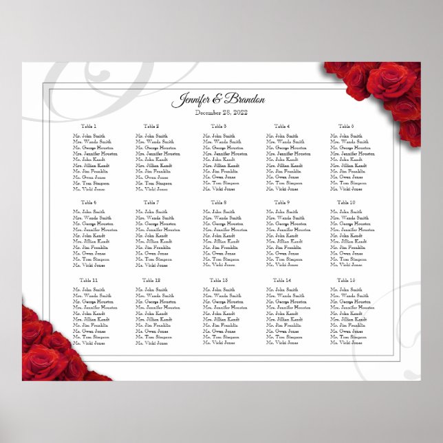 16 x 20 Rote Rosen Sitzplan Poster (Vorne)