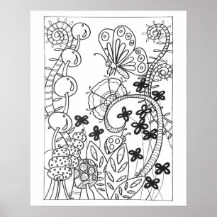 16"x 20" Schmetterling mit fantasievollen Blume Poster