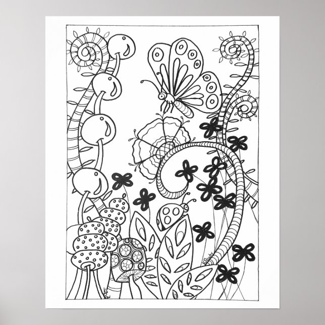 16"x 20" Schmetterling mit fantasievollen Blume Poster (Vorne)