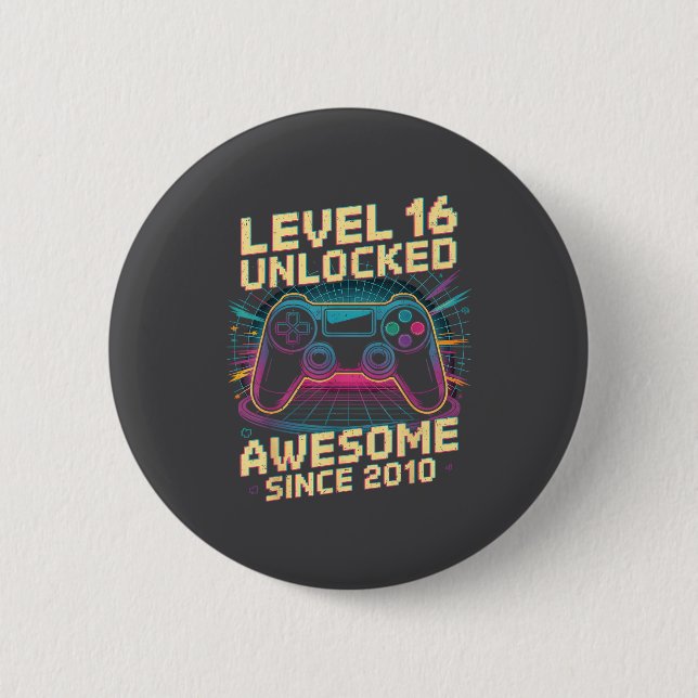 16 Year Old Boy Level 16 Gamer 2010 16th Birthday  Button (Vorderseite)
