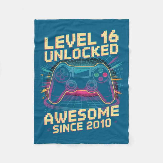16 Year Old Boy Level 16 Gamer 2010 16th Birthday  Fleecedecke (Vorderseite)