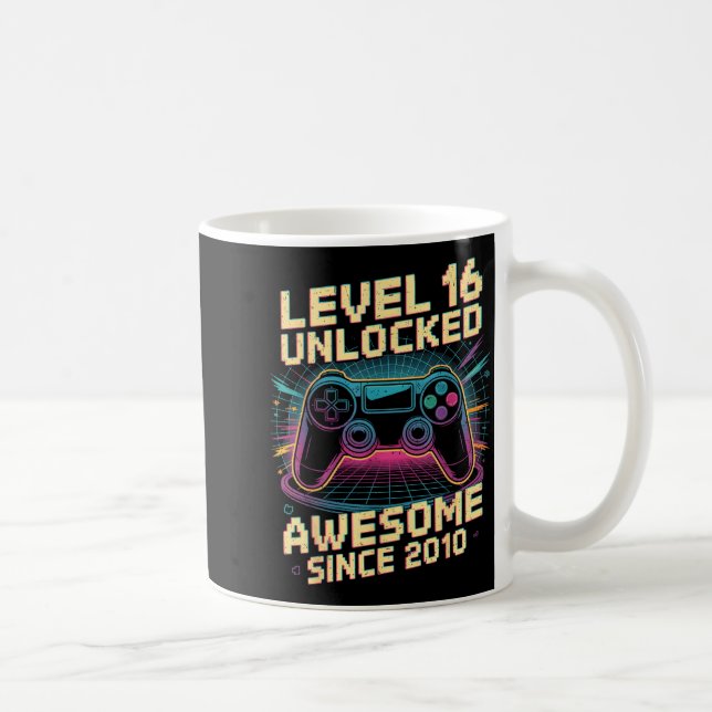 16 Year Old Boy Level 16 Gamer 2010 16th Birthday  Kaffeetasse (Rechts)