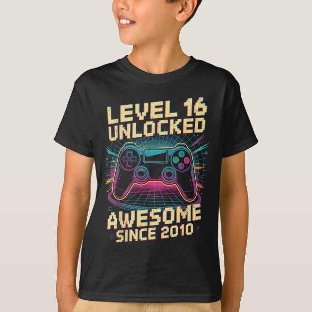 16 Year Old Boy Level 16 Gamer 2010 16th Birthday  T-Shirt (Vorderseite)