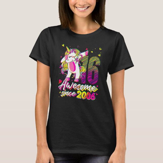 16 Years Old Unicorn Dabbing 16th Birthday Unicorn T-Shirt (Vorderseite)