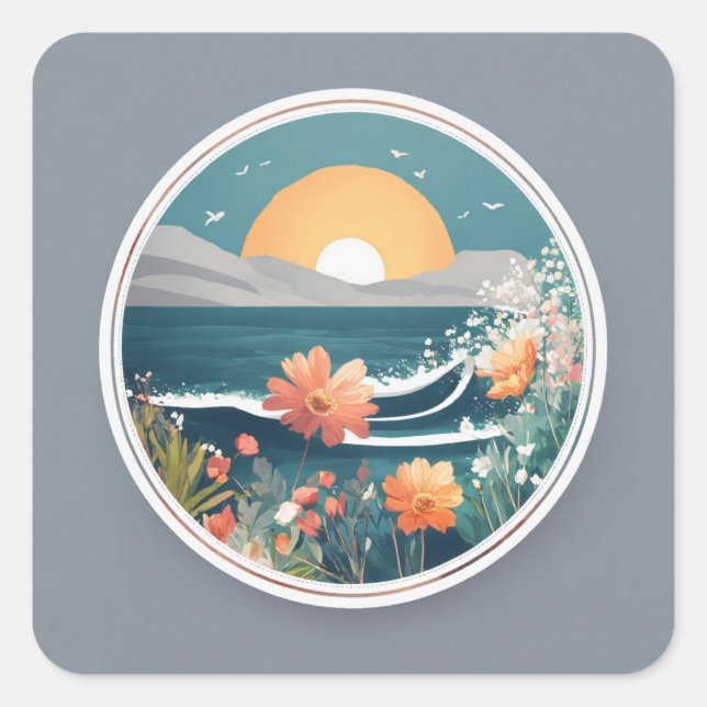 16k Rundlogo, Text MONTABEACH, minimalistisch, mit Quadratischer Aufkleber (Vorderseite)