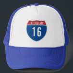 16th Birthday Interstate Sign Truckerkappe<br><div class="desc">A customizable interstate road sign for a milestone birthday for a 16 year old excited about getting their driver's license.</div>